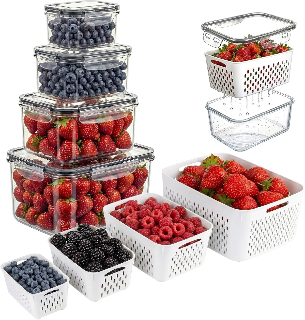 Berry keeper Fruit Storage Containers for Fridge with Removable Colander