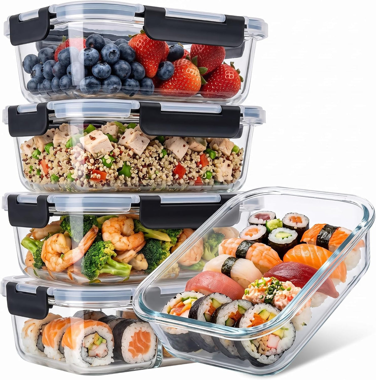 5 Pack Glass Food Storage Containers with Lids,35oz,BPA Free