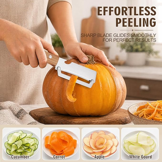 Vegetable Peeler, Multi Functional Premium 2-in-1 Potato Peelers, with Wooden Handle & Bottle Opener, Stainless Steel Kitchen Tool for Fruit Potato Pumpkin Papaya, Pare Necessary Kitchen Tools 1 Pcs