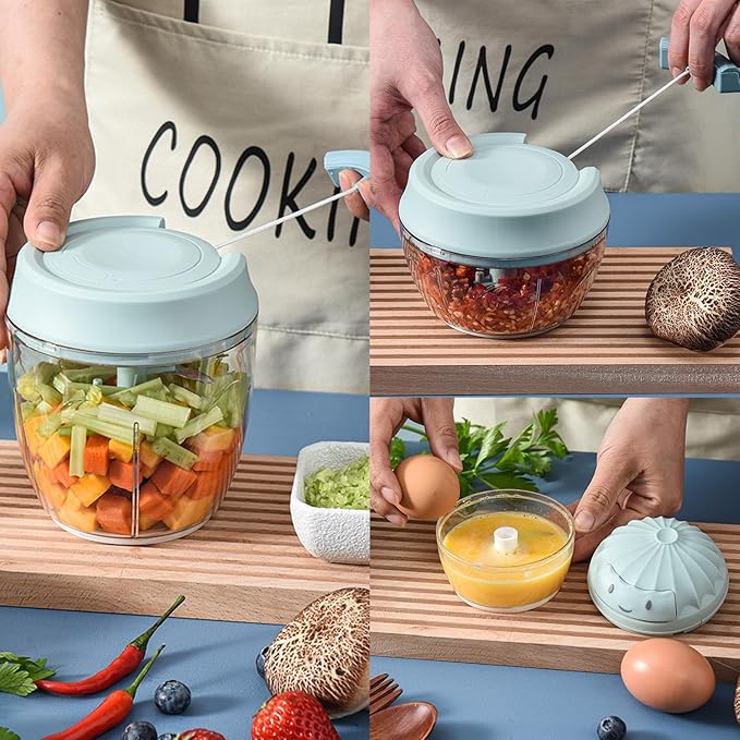 Garlic Chopper Mini Manual Hand Food Chopper for Kitchen Onion Dicer Crusher Garlic Mincer Blue 160ml