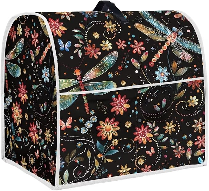 Dragonfly Mixer Cover | Easy-to-Clean Dust Protector with Handle & Pockets | 4.5-5 Quart Kitchen Appliance Protector for Home Decor