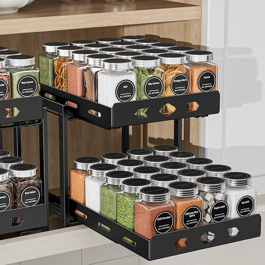 Pull Out Spice Racks for Inside Cabinets, 2-Tier Cabinet Spice Rack