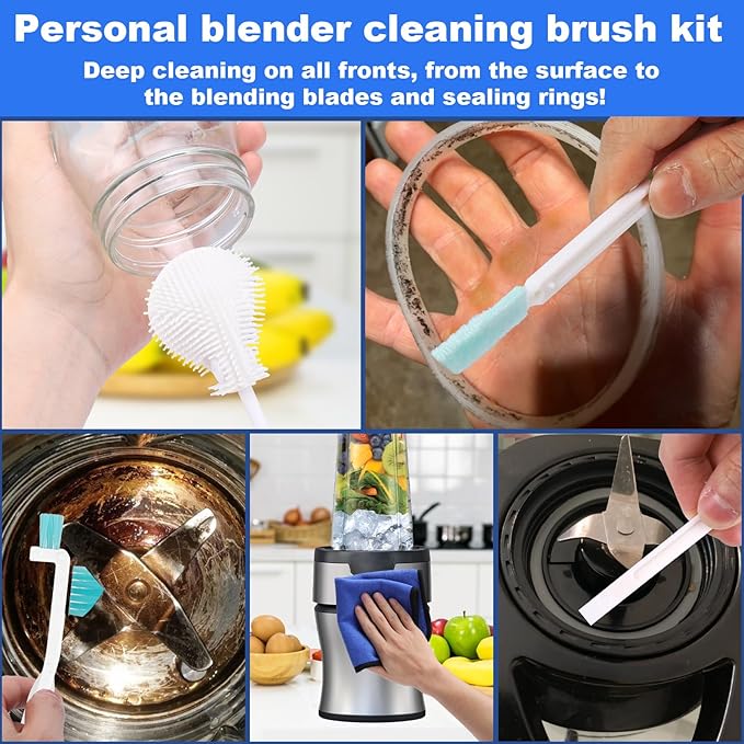 XANGNIER 7 Pcs Personal Blender Cleaning Brush Set for Portable/Smoothie/Small/Mini and All Personal Blenders - Non-Scratch Personal Blender Cleaning Tool Deep Clean Cups,Blades,Lids & Seals