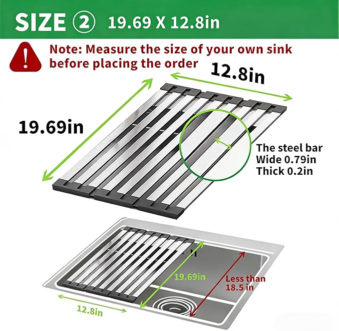 Over the Sink Kitchen Dish Drying Rack Organizer - Stainless Steel Collapsible Non-Slip Space-Saving [19.69 * 12.8IN] - Rust-Resistant Heat-Resistant Sturdy - Easy to Clean