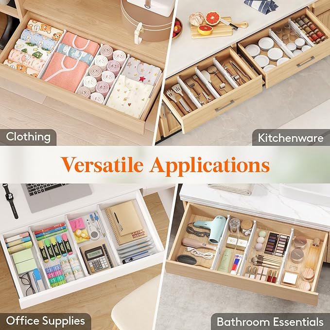 Lifewit 16 Pack Drawer Dividers for Clothes, 4" High 10.5"-16.5" Expandable Dresser Drawer Organizers, Adjustable White Plastic Separators for Kitchen, Cabinet, Nursery, Socks & Underwear Storage