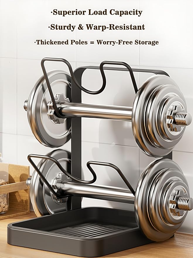 Pot Lid Holder Organizer, Carbon Steel Kitchen Pot Lid Rack with Drip Tray, Pre-Assembled Lid Storage Organizer, Dishwasher Safe Utensil Rest for Countertop Stovetop Cabinet