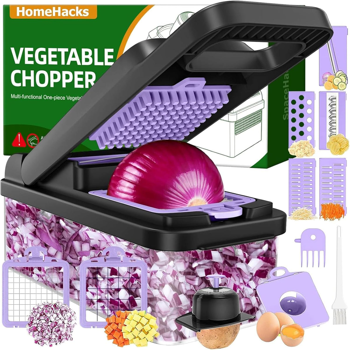 Veggie Chopper Vegetable Cutter, 12 in 1 Kitchen Gadget, Purple