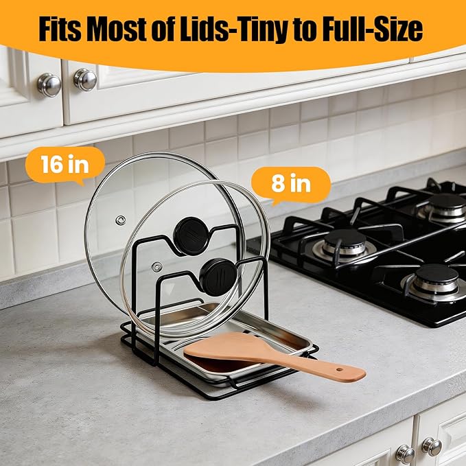 Pot Lid Holder While Cooking, 304 Stainless Steel Spoon Rest with Lid Holder for Countertop, Multifunctional Pan Lid Storage and Utensil Organizer for Stove Top