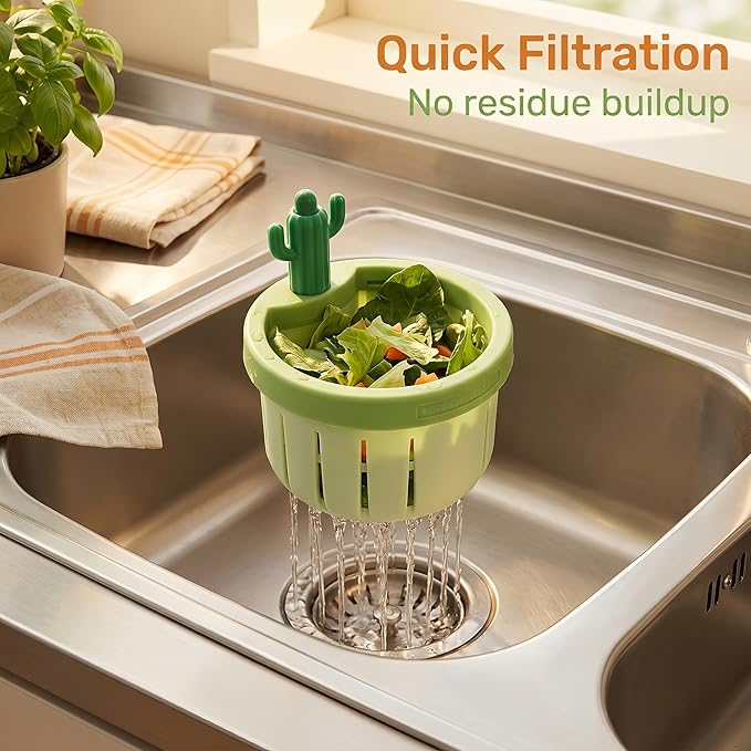 Cactus Kitchen Sink Drain Strainer, 2026 Upgrade Press to Dump Basket Waste Collector, Multifunctional Kitchen Sink Drain Strainer Fun Sink Accessory for Home Bathroom (Green 2 Pcs)