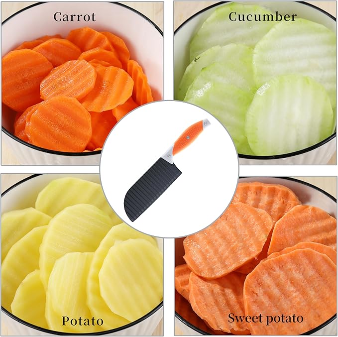 VITUER Crinkle Cutter for Veggies, Crinkle Cut Knife for French Fry, Vegetable, Potato, Cucumber, Carrot and Fruit, Stainless Steel Wave Fries Cutter Slicer With Ergonomic Handle, Dishwasher Safe