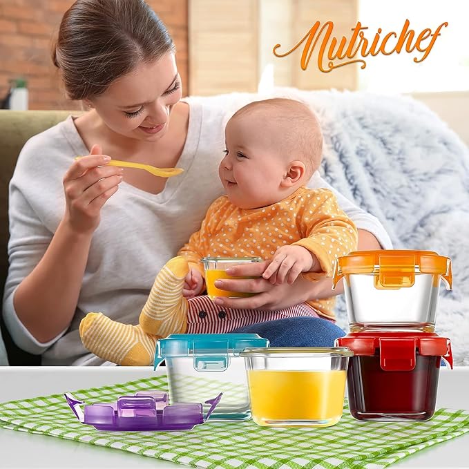 NutriChef 24-Piece (12 Glass Food Storage Containers and 12 Lids), 4.48oz Mini Stackable Meal Prep Round Containers - Microwave, Freezer, & Dishwasher Safe For Food, Snacks, Fruits, Nuts & More
