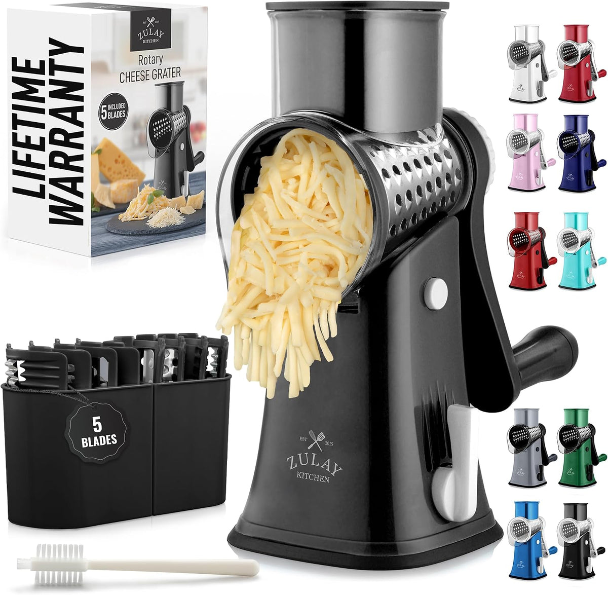 Rotary Cheese Grater Hand Crank, Vegetable Shredder - Black & Chrome