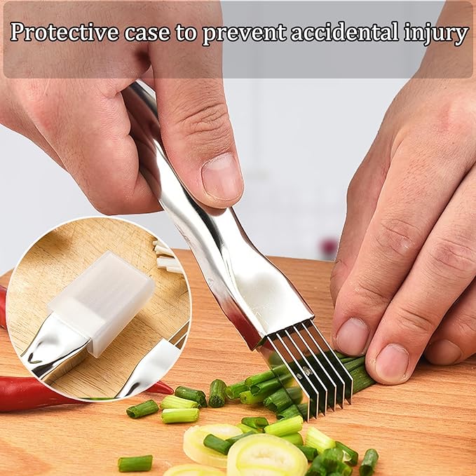 Kitchen Scallion Cutter Shred Knife with Stainless Steel Scallion Cutter Green Onion Cutter Slicer, Garlic Cutter Shredder, and Food Speedy Chopper Tool for Kitchen Restaurant Hotel