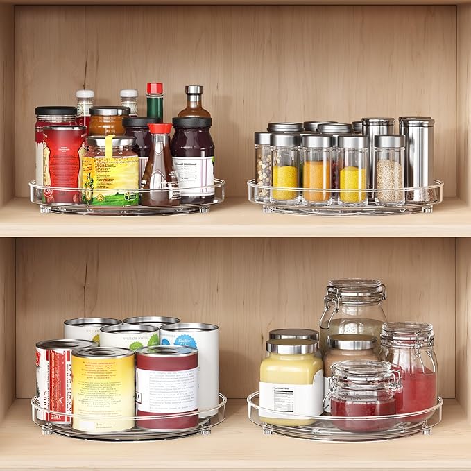 Optish 2 Pack Lazy Susan Organizer, 9.5 Inch Lazy Susan Turntable for Cabinet, Refrigerator Organizer for Pantry Organizers and Storage, Non-Skid Fridge Organizer
