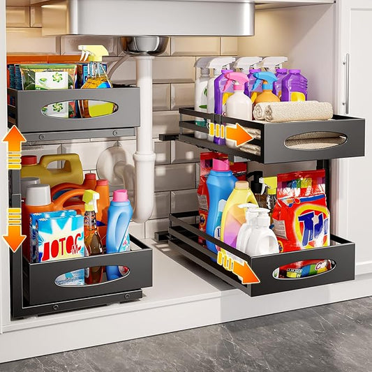 Under Sink Organizer, 2 Tier Under Sink Organizers and Storage, Black, 2