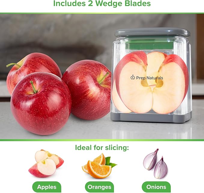 Prep Naturals 3-in-1 Manual French Fry Cutter - Interchangeable Blades for Potato Cutter & Fry Slicer - Functions as Potato Dicer & Food Dicer - Includes Safety Glove - Medium, Gray