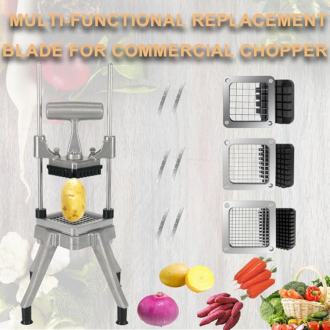 2Pcs Replacement Chopper Blade,1/4''&3/8''Commercial Vegetable Chopper Dicer Stainless Steel Blade and Pusher Block for Fruit Cutting Machine Tomato onion French Fries Cutter