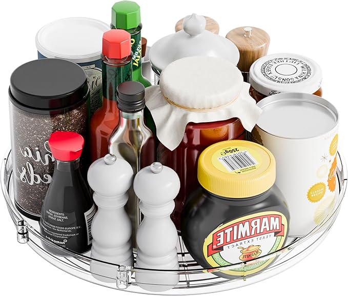 12" W Acrylic Clear Lazy Susan Turntable for Cabinet,Kitchen Countertop,Refrigerator and Pantry Organization Storage,1 Tier Small Spinning Organizer for Vitamin,Medicine,Spice Rack & Organization