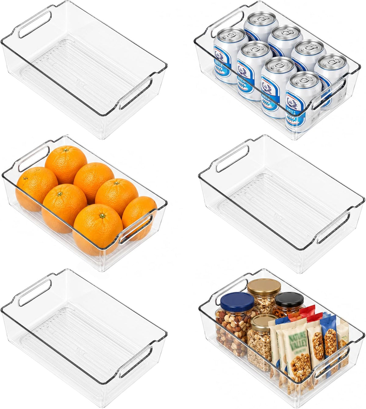 6 Pack Clear Plastic Storage Bins with Handles, Pantry Organizer Box