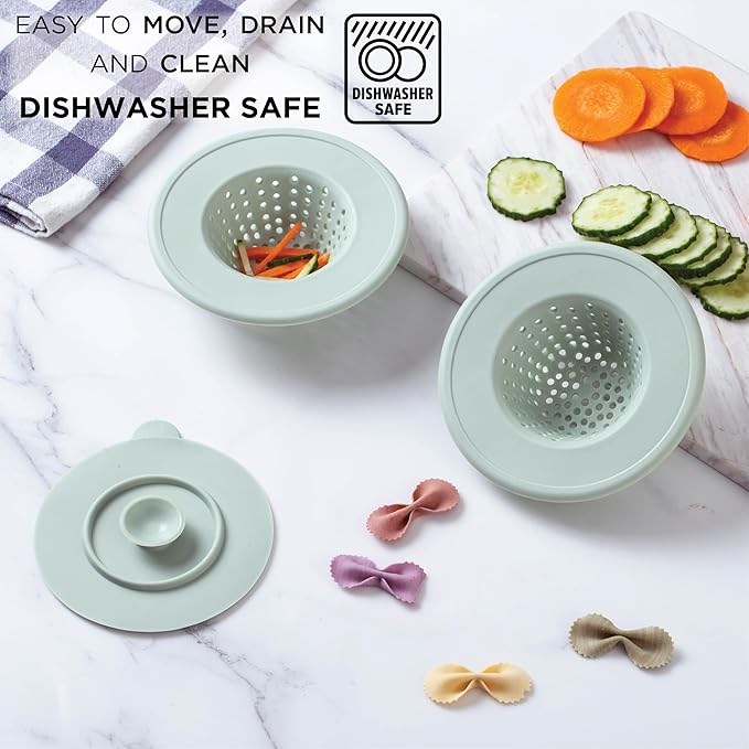 COOK WITH COLOR Kitchen Sink Strainer, Silicone, Flexible Sink Strainer, Sink Drain Strainer, 3 Pc Sage