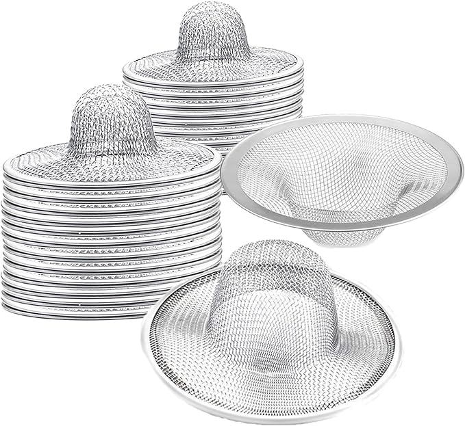 40 pcs Heavy Duty Stainless Steel Slop Basket Filter Trap, 2.75" Top / 1" Mesh Metal Sink Strainer,Perfect for Kitchen Sink/Bathroom Bathtub Wash Basin Floor Drain Balcony Drain Hole RV Sink