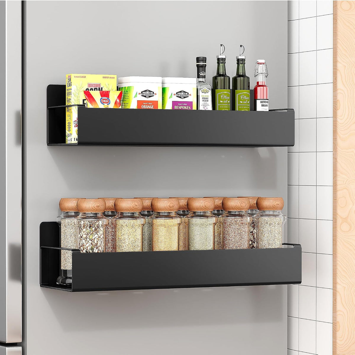 2 Pack Moveable Fridge Magnetic Spice Racks,Metal Black