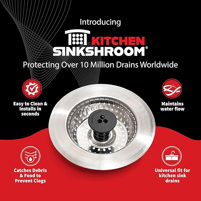SinkShroom Revolutionary Clog-Free Sink Strainer Basket with Stopper, Stainless Steel