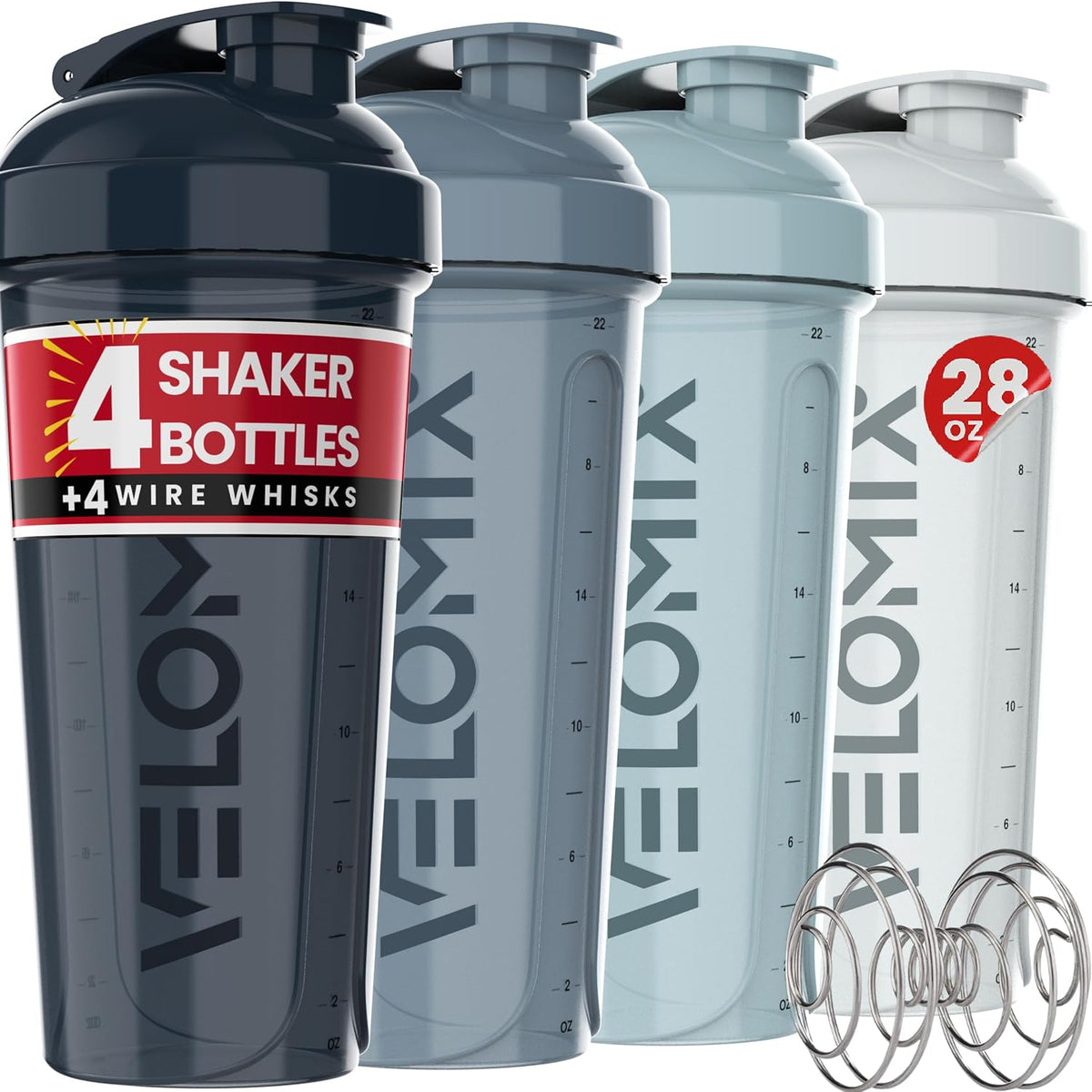 4 Pack 28oz Shaker Cups for Protein Shakes, Aqua Depths