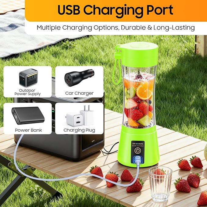 Cordless Personal Size Portable Blender - 380Ml Blender Smoothies and Shakes, BPA Free Traveling Juice Cup with Powerful Blending, Freshly Squeezed in Sports/Travel/Home