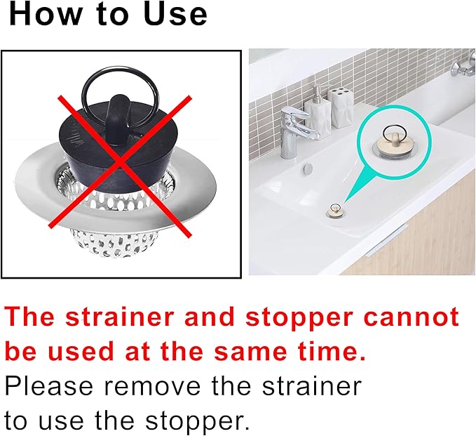 4 Pcs - Bathroom Sink Strainers and Stopper Plug (Use Separately) - 2.125" Top / 1" Basket, Stainless Steel Strainers and Rubber Plug Stopper for Standard Bathroom, Utility, Slop and RV Sink.