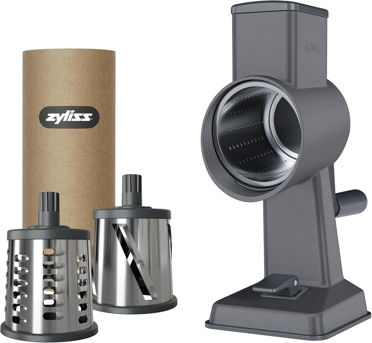 Rotary Cheese Grater, Stainless Steel, Grater & 3 Drum Blades