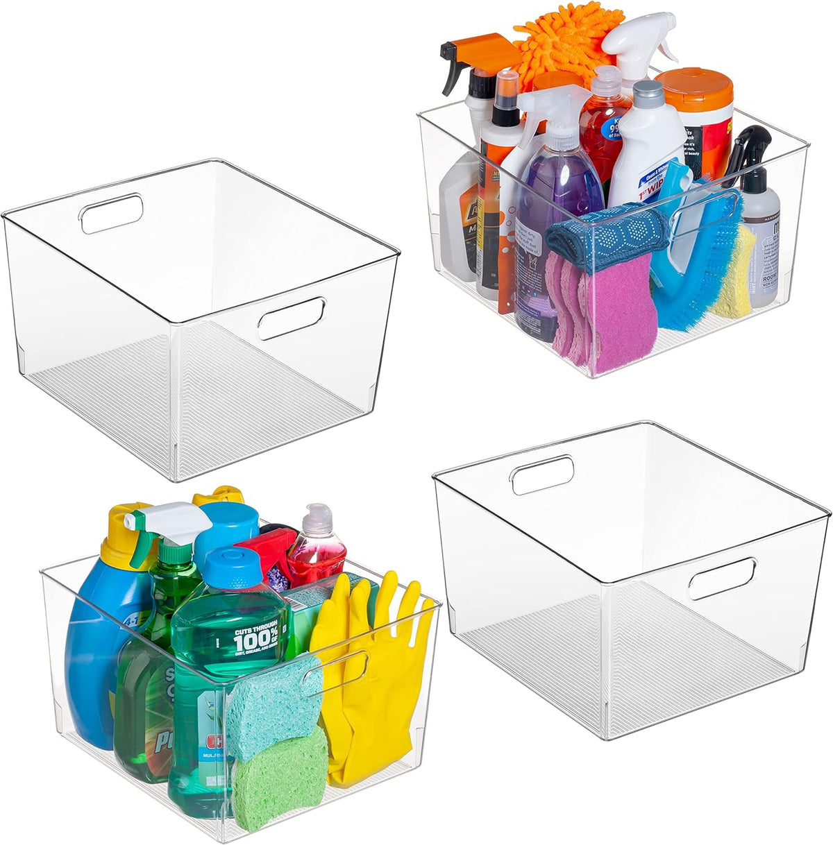 Clear Plastic Storage Bins for Kitchen, Fridge, Pantry, 4 Pack