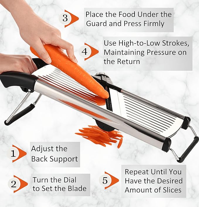 Groa Adjustable Mandoline Slicer for Kitchen– French Fry Cutter, Potato Slicer Vegetable Slicer Tomato Slicer in Kitchen Essentials with Resistant Gloves- Stainless Steel Mandolin vegetable cutter