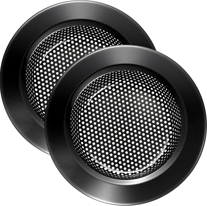 LASSHSWA Kitchen Sink Strainer Stainless Steel, Kitchen Sink Drain Strainer, Silver-Black Sink Strainers for Kitchen Sinks with Large Wide Rim 4.5" Diameter (2 PCS)