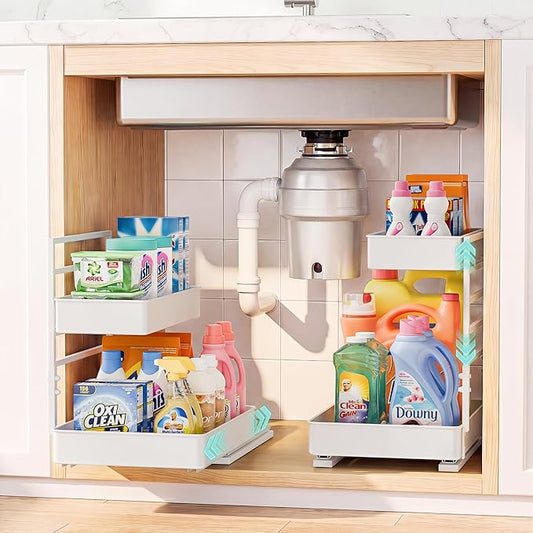 Height Adjustable 2 Tier Metal Pull Out Slide Shelf Organizer for Framed or