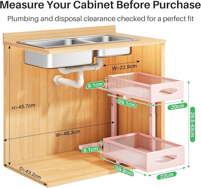 2 Pack Under Sink Organizer, Pink