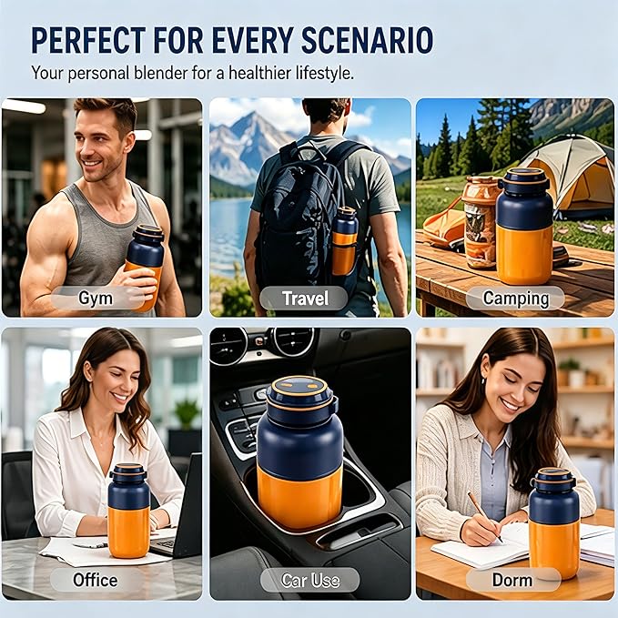 Portable Wireless Juicer Cup for Protein Shakes & Smoothies, 45oz USB-C Rechargeable Blender with 38 Stainless Steel Blades for Ice, Frozen Fruit, Gym, Travel & Camping (Blue, 44, Fluid Ounces)