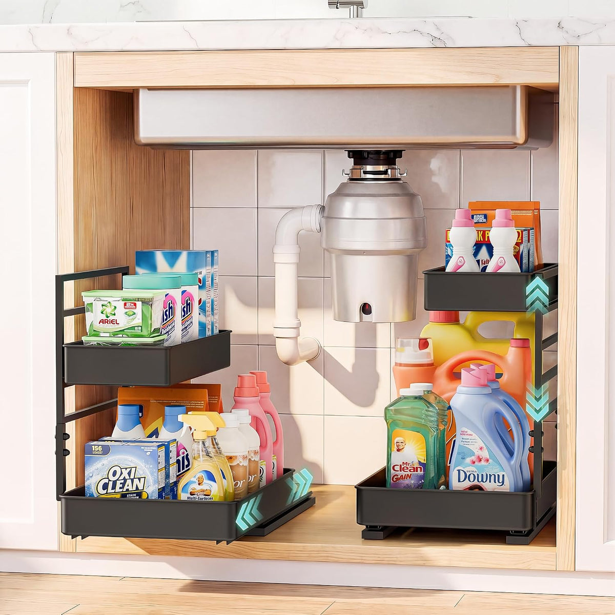 Under Sink Organizer, Adjustable Pull Out Rack for Tall Bottles