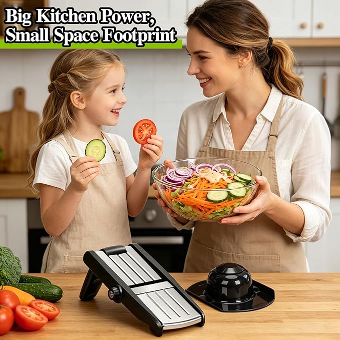 MASTERTOP Mandoline Slicer, 5 in 1 Mandoline Food Slicer for Kitchen,Stainless Steel Mini Vegetable Slicer with Safety Glove & Cleaning Brush,Adjustable Vegetable Chopper for Potatoes