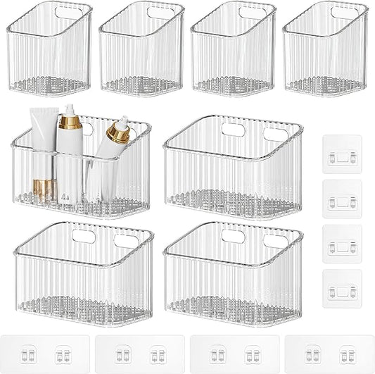 8 Pack Clear Wall Mounted Storage Bins, Acrylic Cabinet Door Organizer Baskets