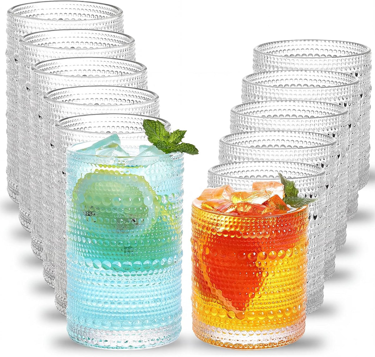 Hobnail Drinking Glasses Set of 12 Vintage Water Glass Cups