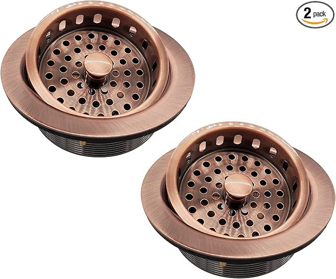 Westbrass D2145-11 3-1/2" Post Style Large Kitchen Sink Basket Strainer, Antqiue Copper (2-Pack)