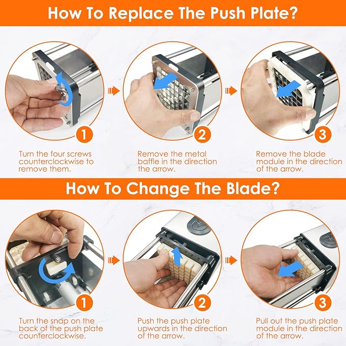 SIXRARI Replacement Chopper 1/2‘’ Blade, Commercial Vegetable Chopper Dicer Stainless Steel Blade and Pusher Block for Fruit Cutting Machine Tomato Onions Carrots French Fries Cutter