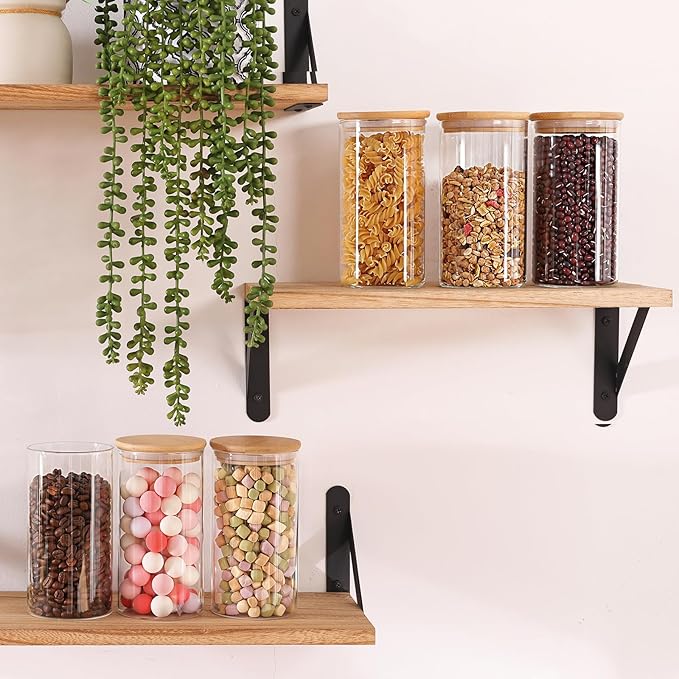 Moretoes 6 Pack 0.6qt Glass Storage Containers with Bamboo Lids, Airtight Food Storage Jars for Pantry, Dry Goods, Flour, Sugar