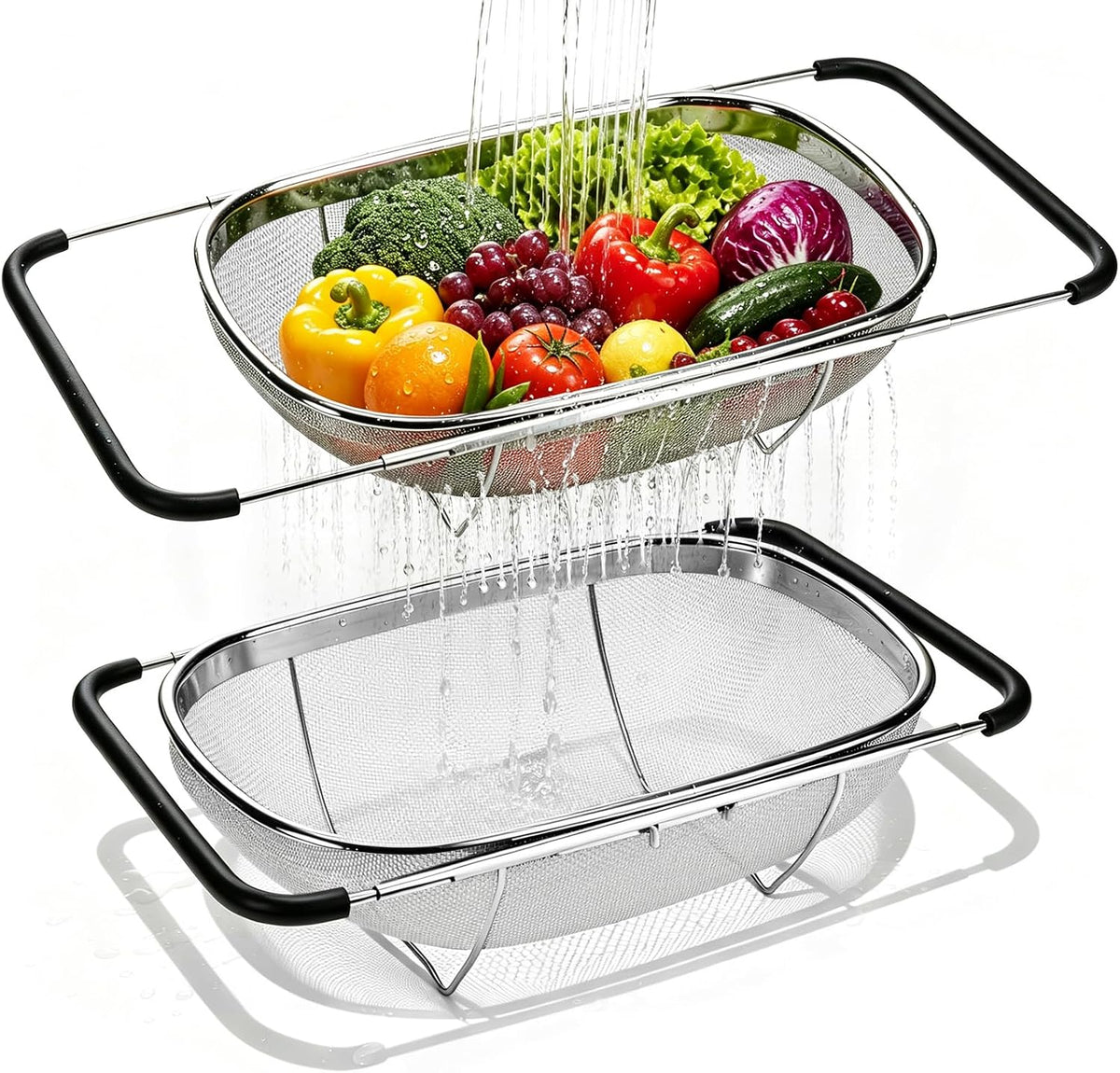 Over the Sink Colander, Stainless Steel Fine Mesh, 6 Quart 2 Pack