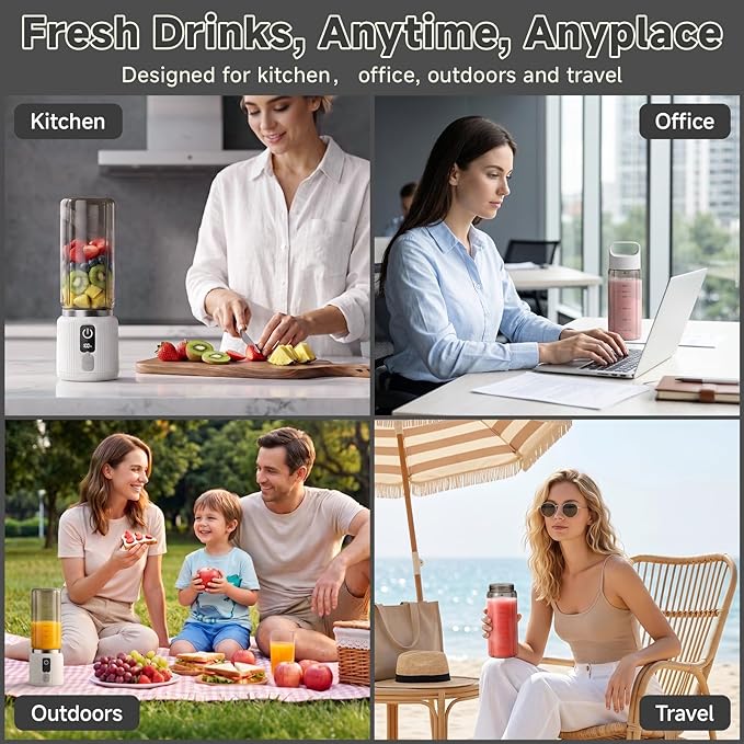 COKUNST Portable Blender, Personal Blender for Smoothies and Shakes with LED Display, USB C Charging Juice Mixer, Small Smoothie Maker with 8 Blades for Home, Outdoors, Travel, Office, 17oz, White