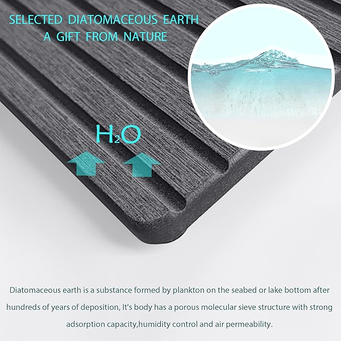 NiuYichee 2 PCS Water Absorbent diatomite Coasters, 9.5" x 4" Water Absorbing Stone Tray for Sink, Stone Drying mat for Kitchen Counter, Stone soap Tray Used for Hand Soaps & toiletries & Plants