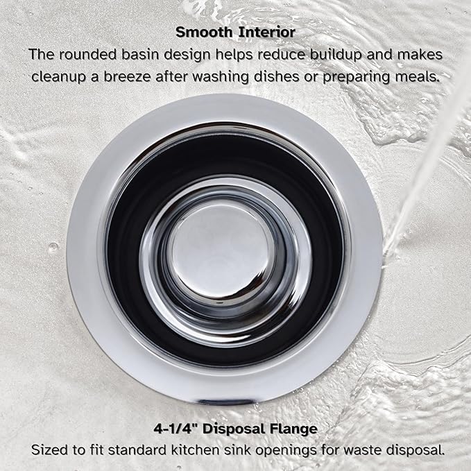 Westbrass A2165-26 4-1/4" OD Post Style Large Kitchen Basket Strainer with Waste Disposal Flange and Stopper Drain Set, Polished Chrome