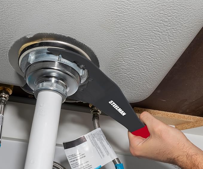 Steelman Universal Sink Drain Wrench, for Loosening and Tightening 4, 6, and 8 Tab Locknuts on Strainer Drains, Comfortable Handle (61203)