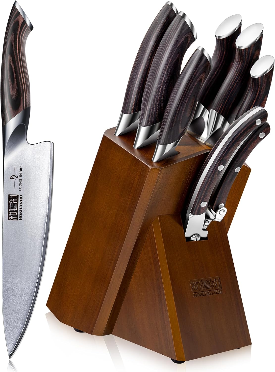 8PCS Kitchen Knife Set, Ultra Sharp Japanese Knife Sets with Block